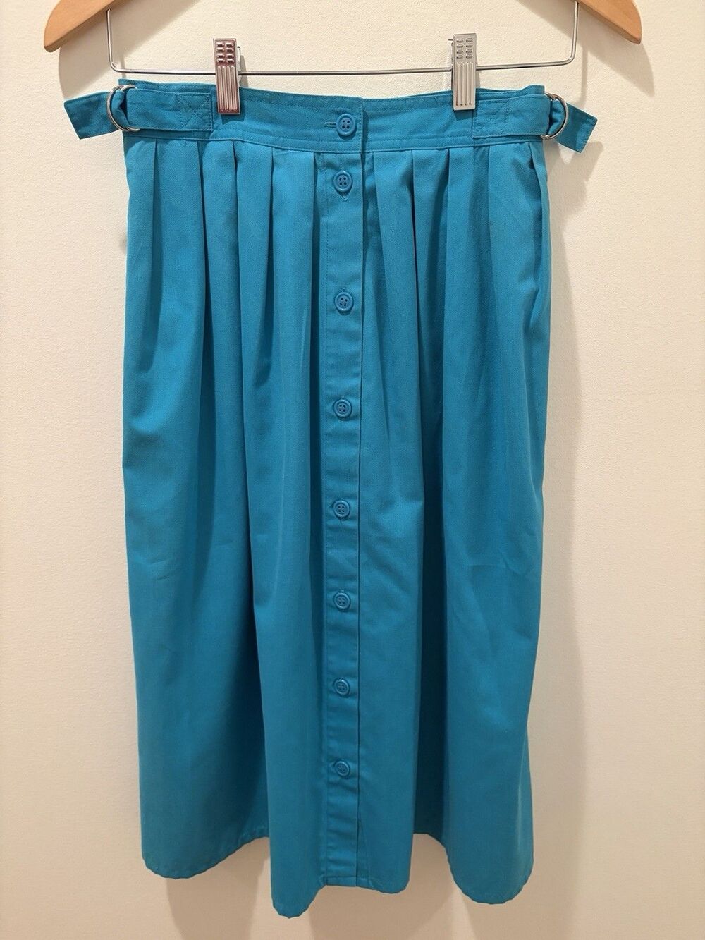 Vtg Chaus Teal Pleated Poetic Streetwear Midi Skirt Sz 6 Built In Belt Prairie